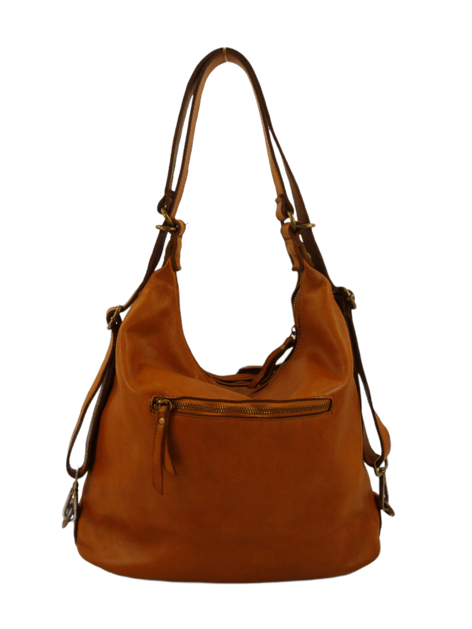 borsa a spalla e zaino in pelle morbida effetto vintage, vista retro