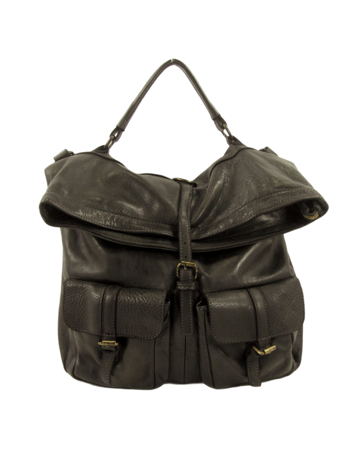 borsa multifunzione grande in vacchetta tinta in capo, chiusura con zip e fibbie, tasche frontali, doppie tracolle in pelle regolabili e rimovibili, bella, morbida e comoda, colore nero