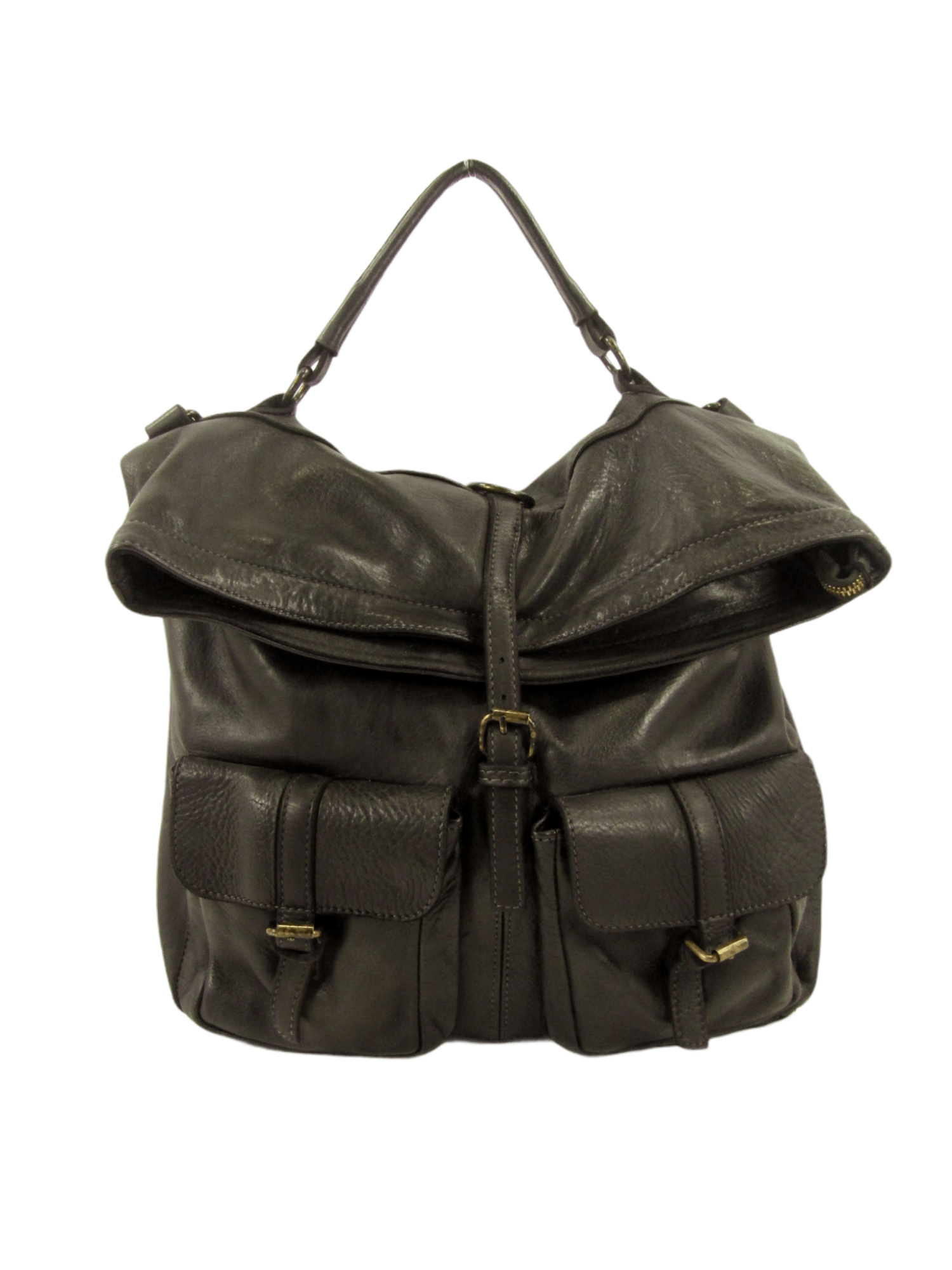 borsa multifunzione grande in vacchetta tinta in capo, chiusura con zip e fibbie, tasche frontali, doppie tracolle in pelle regolabili e rimovibili, bella, morbida e comoda, colore nero