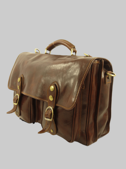 Cartella in cuoio conciato al vegetale e tamponato a mano Pisa - Mahzel