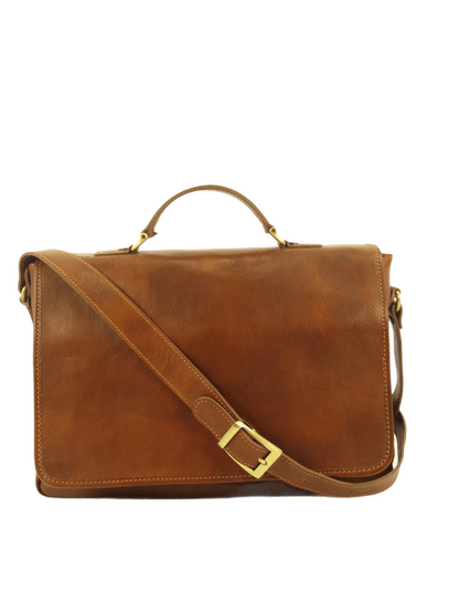 cartella e messenger  in cuoio pieno fiore conciato al vegetale Savona - Mahzel