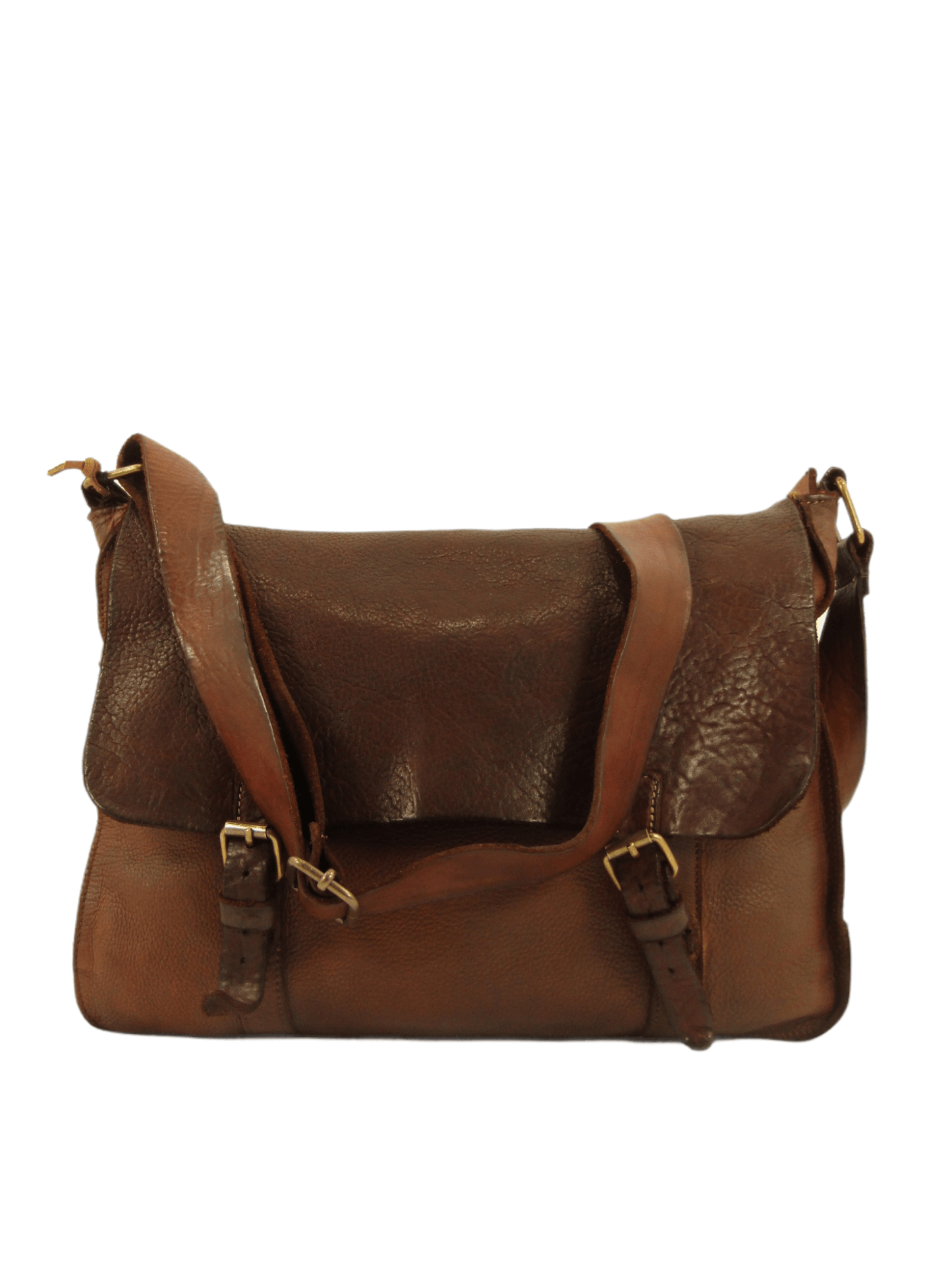 messenger con fibbie in pelle morbida tinta in capo, colore marrone