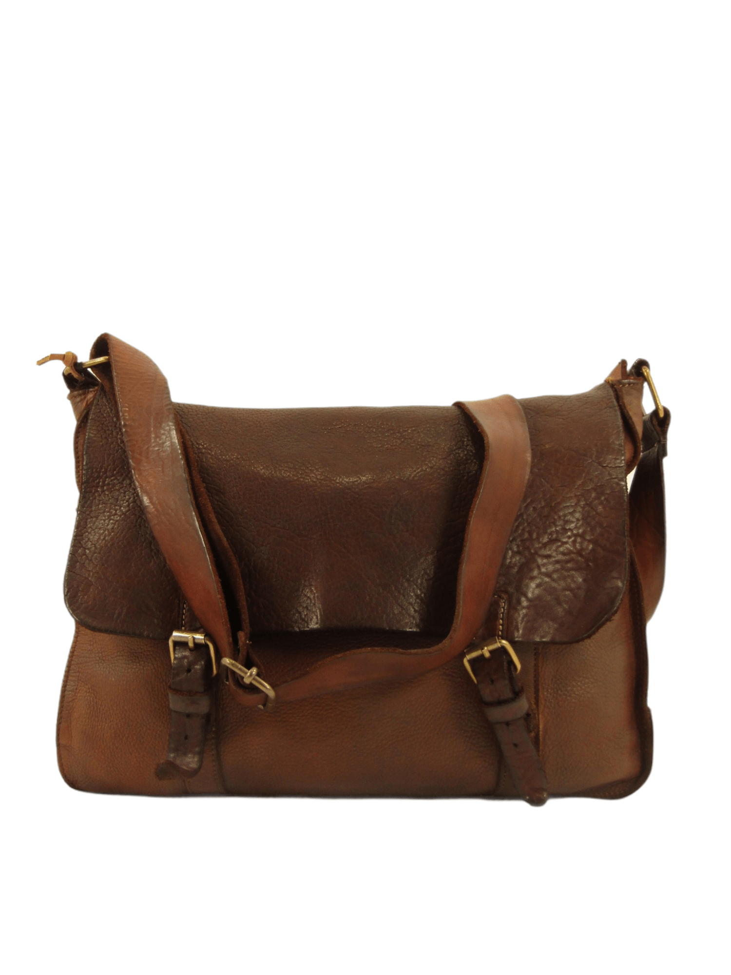 messenger con fibbie in pelle morbida tinta in capo, colore marrone