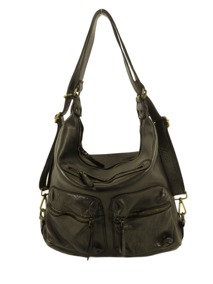 Borsa a spalla e zaino con tasche esterne in pelle morbida - Mahzel
