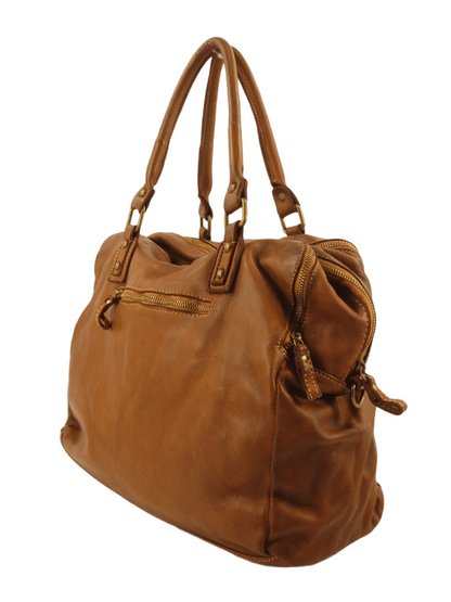 borsa grande tre zip in pelle morbida tinta in capo