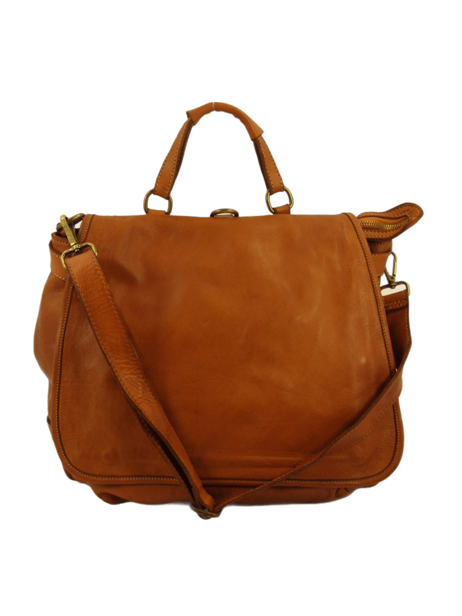 Borsa multifunzione Atena, costruita in pelle di alta qualità tinta in capo in toscana nelle migliori cuoierie di firenze, chiusura con zip, pattina fermata da bottoni a pressione, interno rivestito ed accessoriato, due tracolle removibili e regolabili permettono di trasformare Atena in borsa o zaino, tasche esterne chiuse da zip, morbida, comoda e polivalente, colore marrone