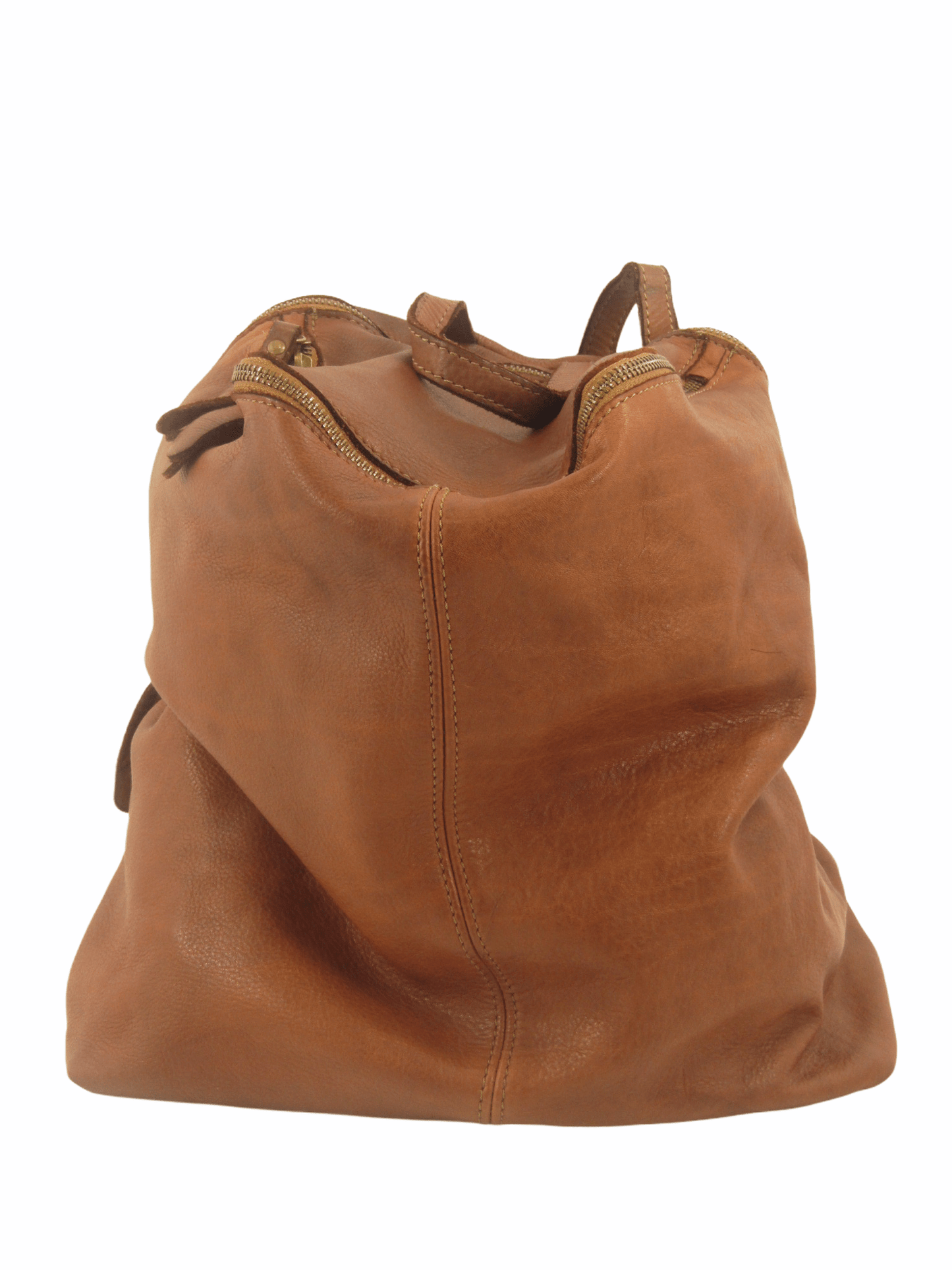 zaino donna in pelle effetto vintage, interno rivestito ed accessoriato, tracolle in pelle regolabile, costuito da artigiani della pelle in Toscana a Firenze, colore marrone