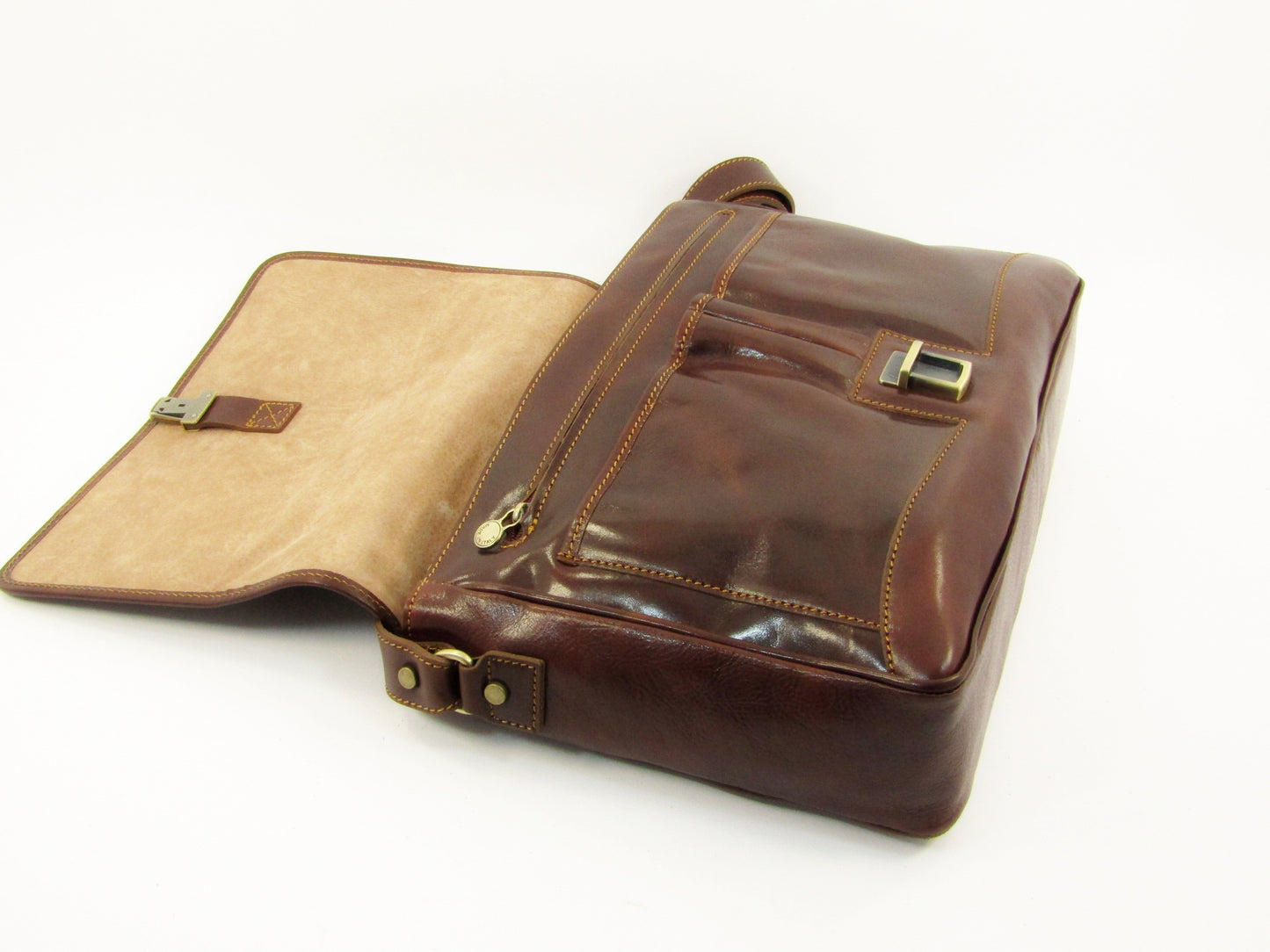 cartella e messenger  in cuoio pieno fiore conciato al vegetale Savona - Mahzel