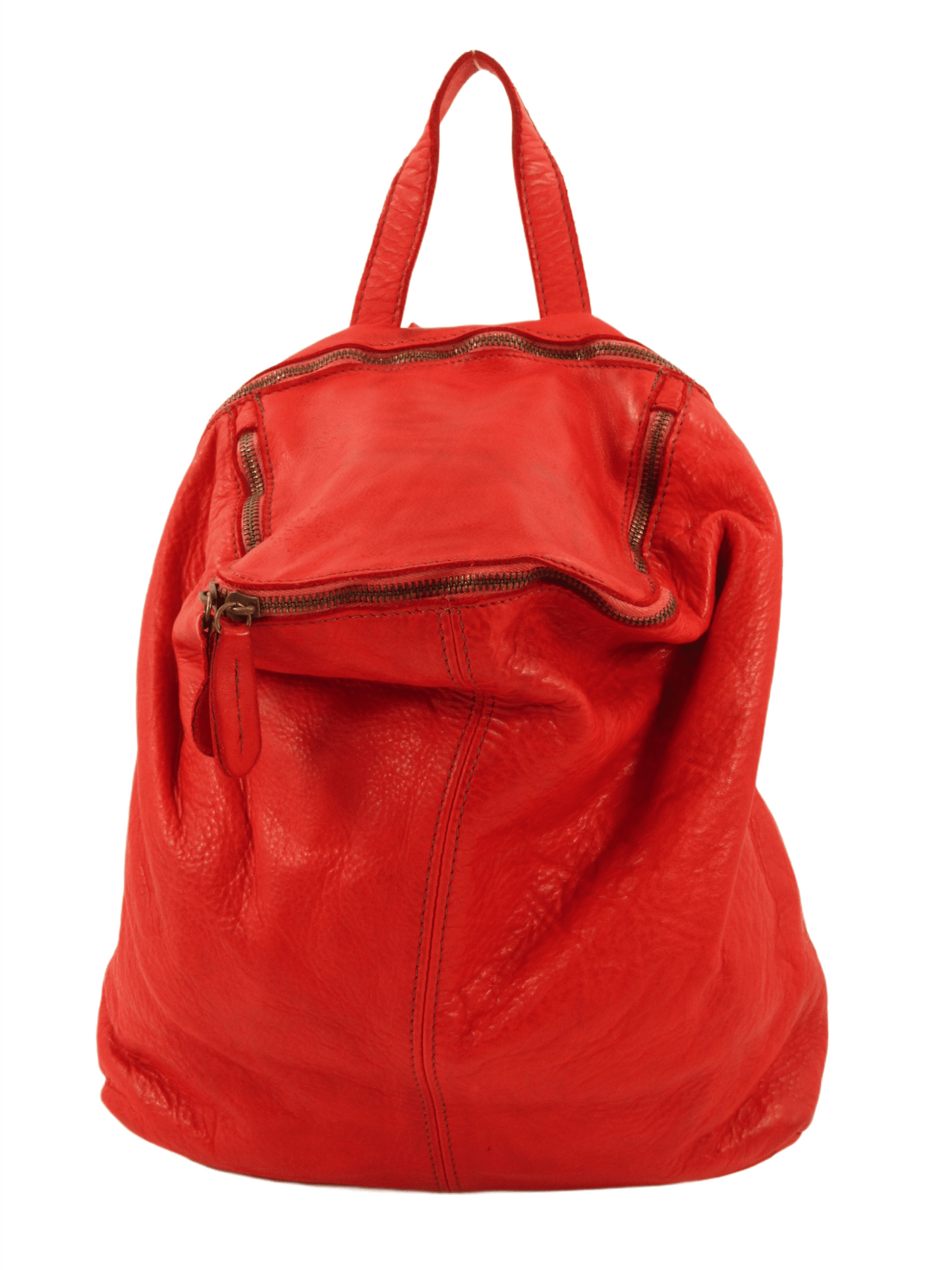 Zainetto donna in pelle morbida tinto in capo, chiusura con zip, colore rosso, morbido e comodo, made in italy