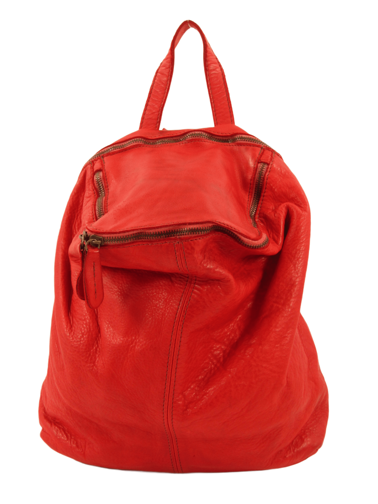 Zainetto donna in pelle morbida tinto in capo, chiusura con zip, colore rosso, morbido e comodo, made in italy