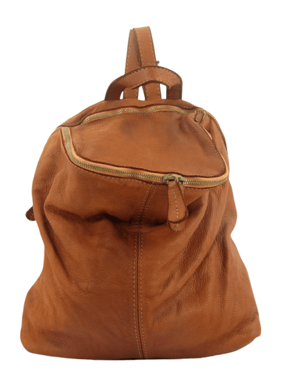 zaino in pelle tinto in capo chiuso da zip color marrone